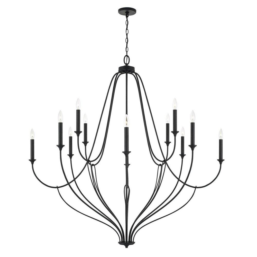 Capital Lighting Black Iron 52-1/2 x 52 in. 720W 12-Light Incandescent Chandelier 