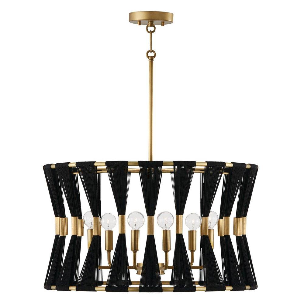 Capital Lighting Black Rope/Patinaed Brass 60W 6-Light Candelabra E-12 Incandescent Pendant Light 