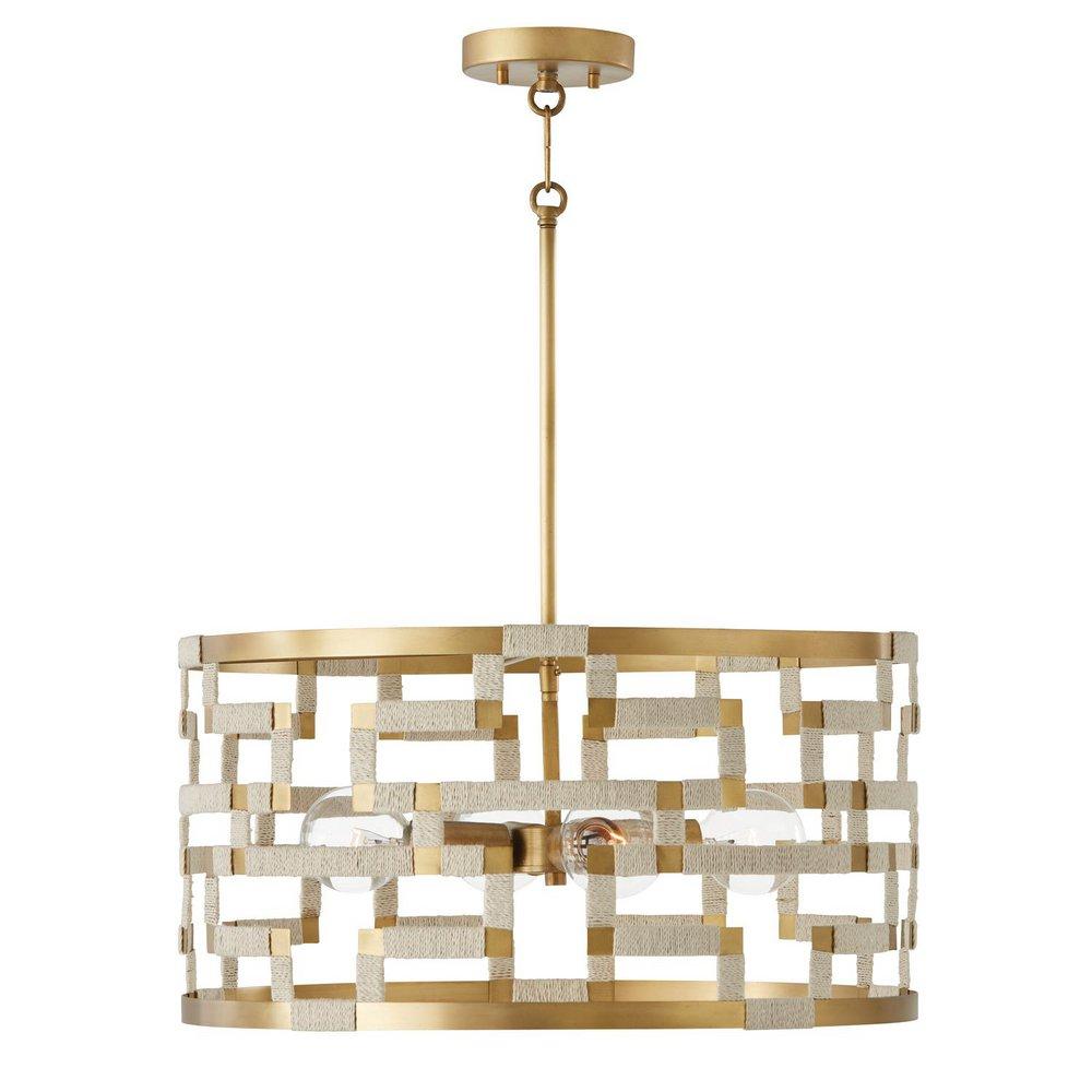 Capital Lighting Bleached Natural Jute/Patinaed Brass 100W 4-Light Medium E-26 Incandescent Pendant 