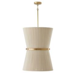 60W 6-Light Candelabra E-12 Bleached Natural Rope with Patinaed Brass Foyer Lighting