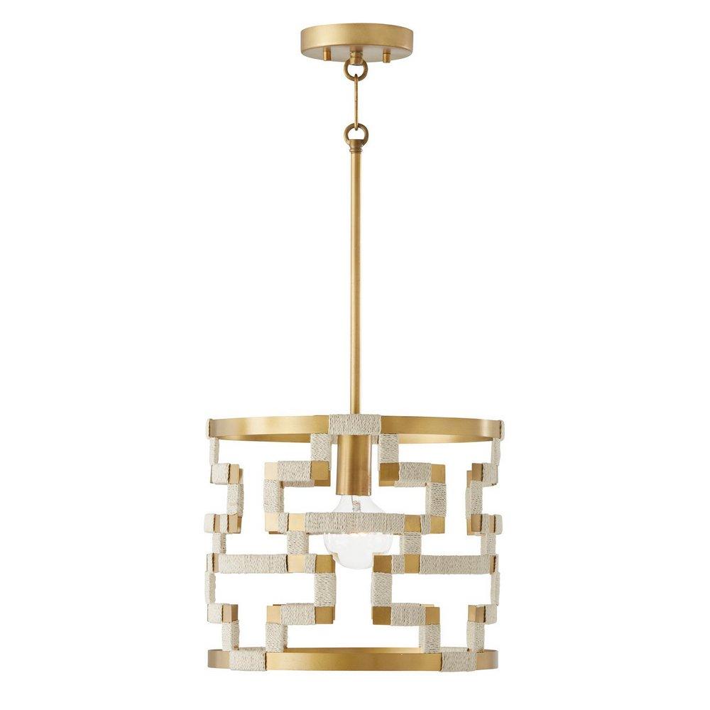 Capital Lighting Bleached Natural Jute/Patinaed Brass 100W 1-Light Medium E-26 Incandescent Pendant 