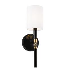 60W 1-Light 16-1/4 in. Glossy Black with Aged Brass Wall Sconce
