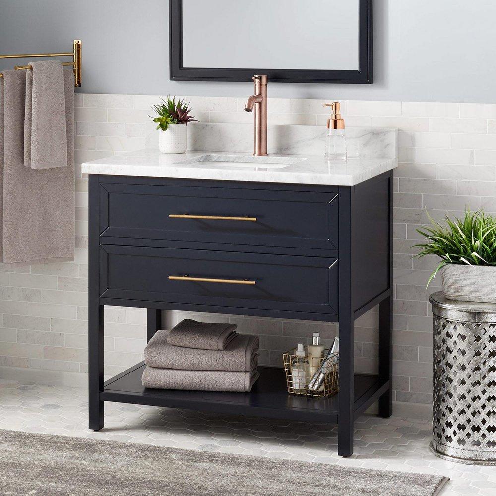 Signature Hardware Midnight Navy Blue 36 in. Floor Mount Vanity 