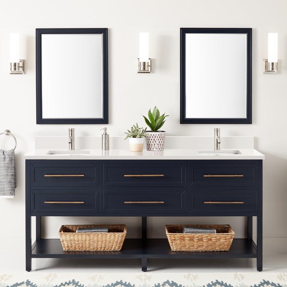 Signature Hardware Midnight Navy Blue 72 in. Floor Mount Vanity 
