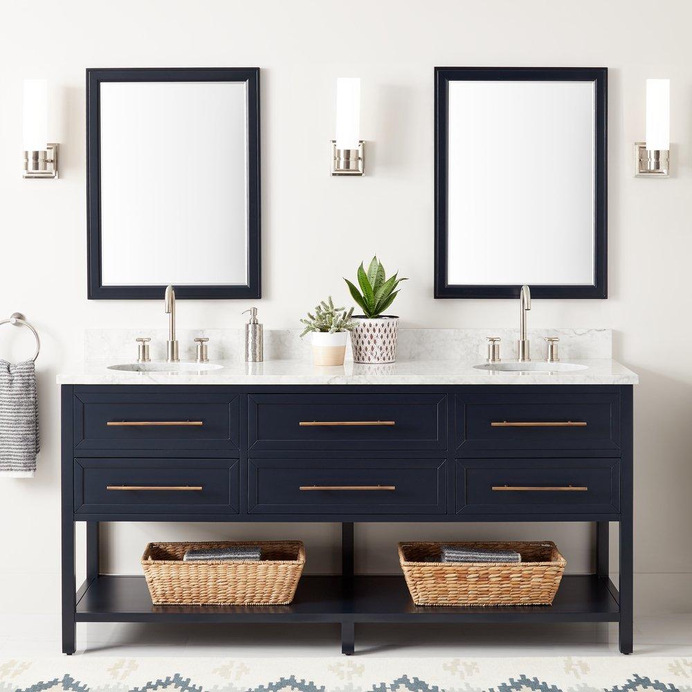 Signature Hardware Midnight Navy Blue 72 in. Floor Mount Vanity 