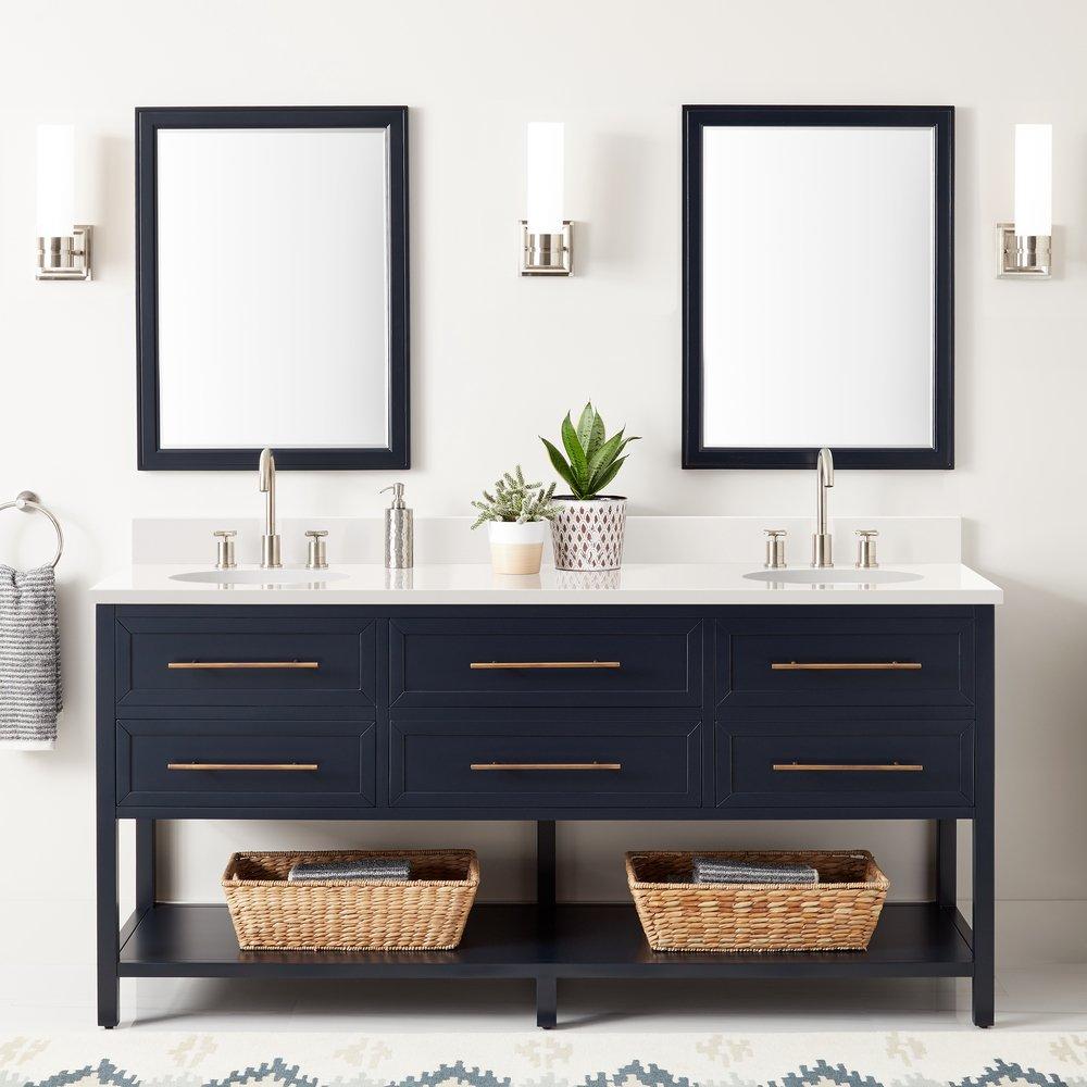 Signature Hardware Midnight Navy Blue 72 in. Floor Mount Vanity 