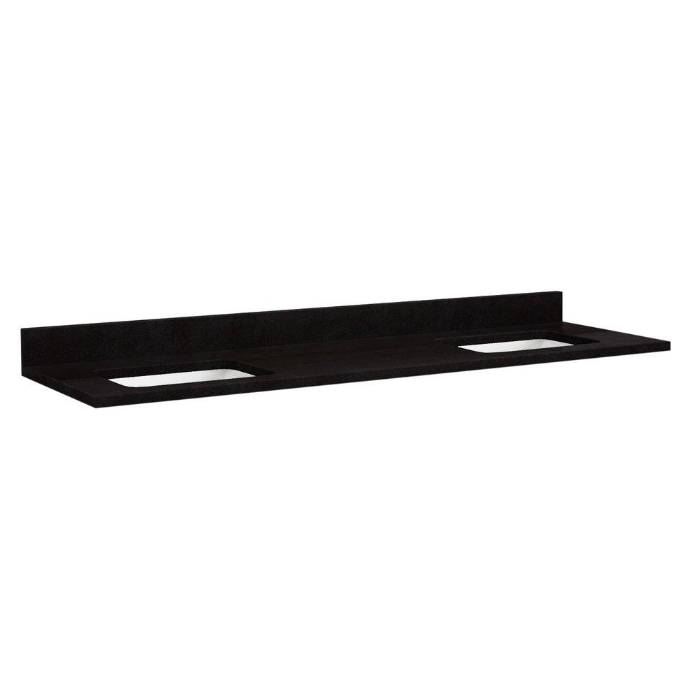 Signature Hardware Absolute Black 22 x 73 in. Double Bowl Granite Vanity Top 