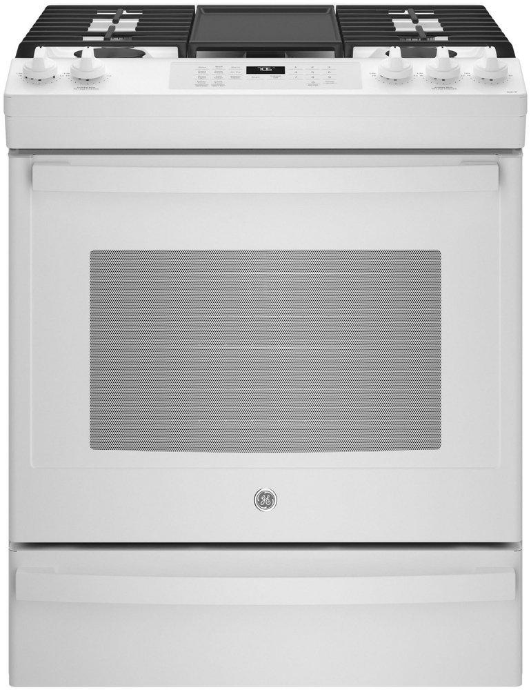 GE® White 36-1/4 x 30 in. 5.6 cu. ft. 57500 BTU 5-Burner Electric Sealed Slide-In Range 
