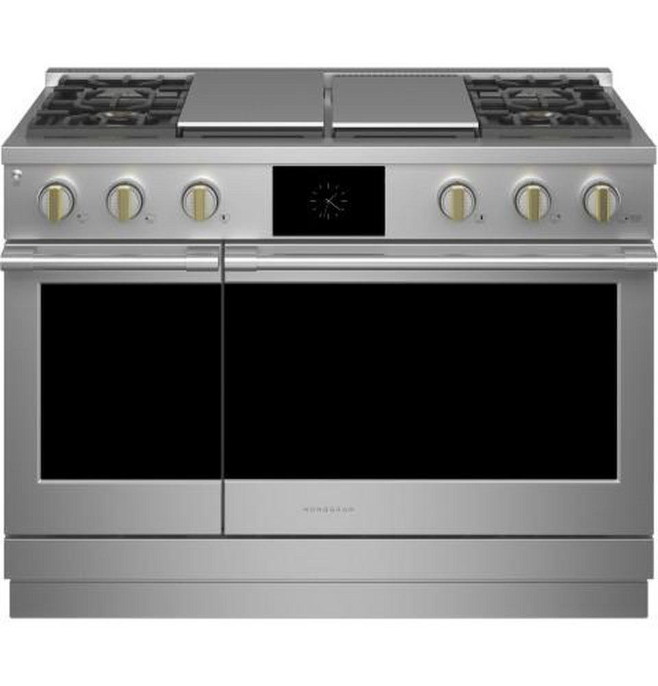 Monogram&reg; Stainless Steel 35-1/4 x 47-7/8 x 28-1/2 in. 23000 BTU 8.25 cu. ft. 4-Burner Sealed Dual Fuel Freestanding Range 
