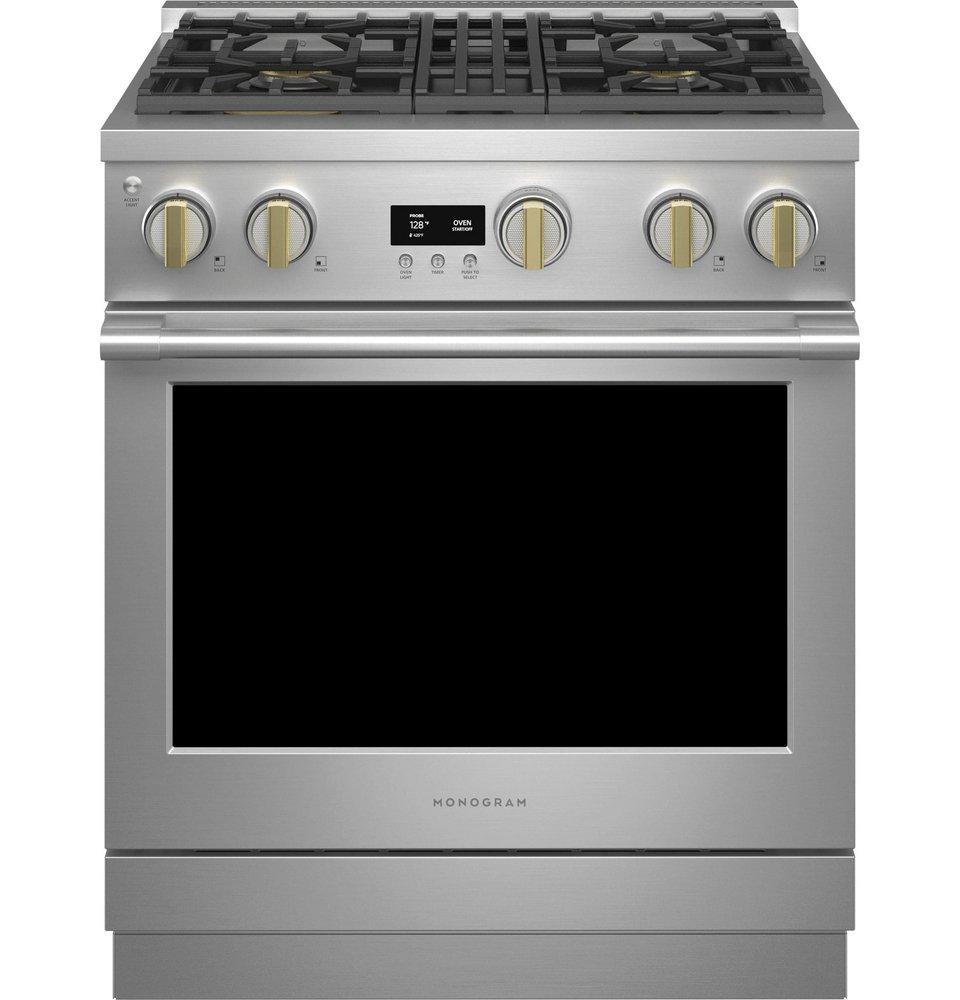 Monogram&reg; Stainless Steel 29-7/8 x 35-1/4 in. 21000 BTU 5.7 cu. ft. 4-Burner Sealed Gas Freestanding Range 