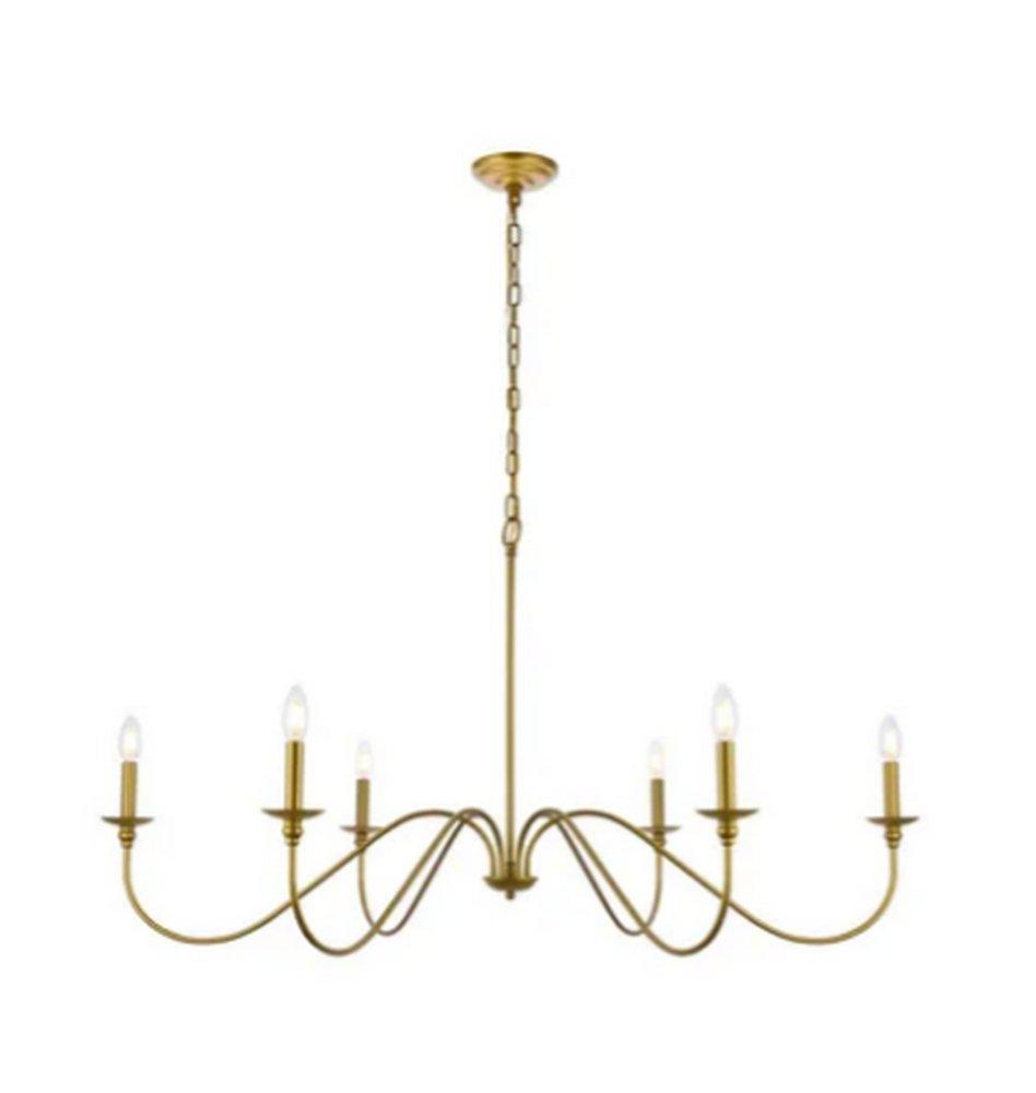 Elegant Lighting Brass 86-1/2 x 48 in. 240W 1-Tier 6-Light Incandescent Traditional Chandelier 