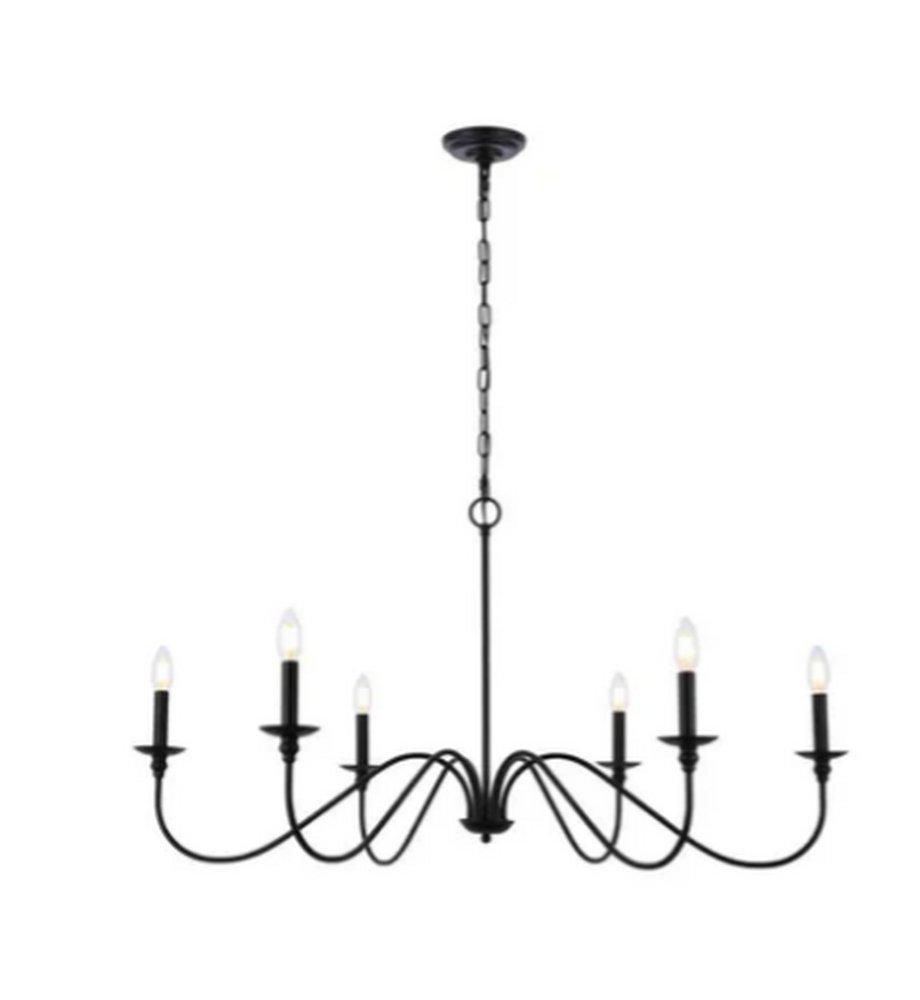 Elegant Lighting Matte Black 83-1/2 x 42 in. 240W 1-Tier 6-Light Incandescent Traditional Chandelier 