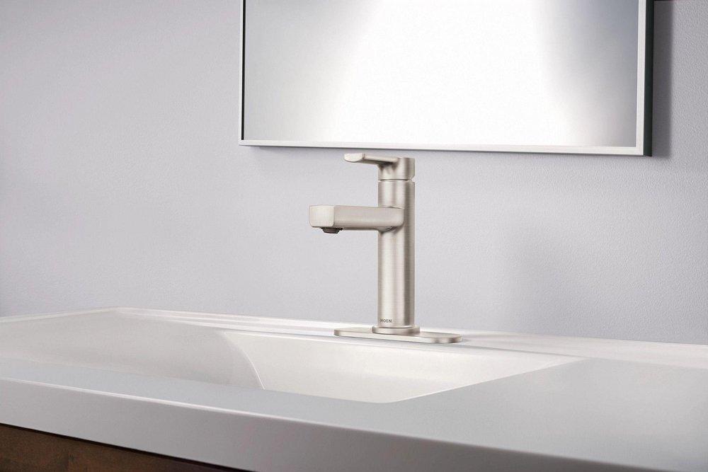 Moen Brushed Nickel Single Handle Monoblock Bathroom Sink Faucet 