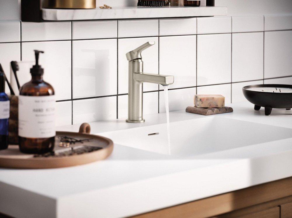 Moen Brushed Nickel Single Handle Monoblock Bathroom Sink Faucet 