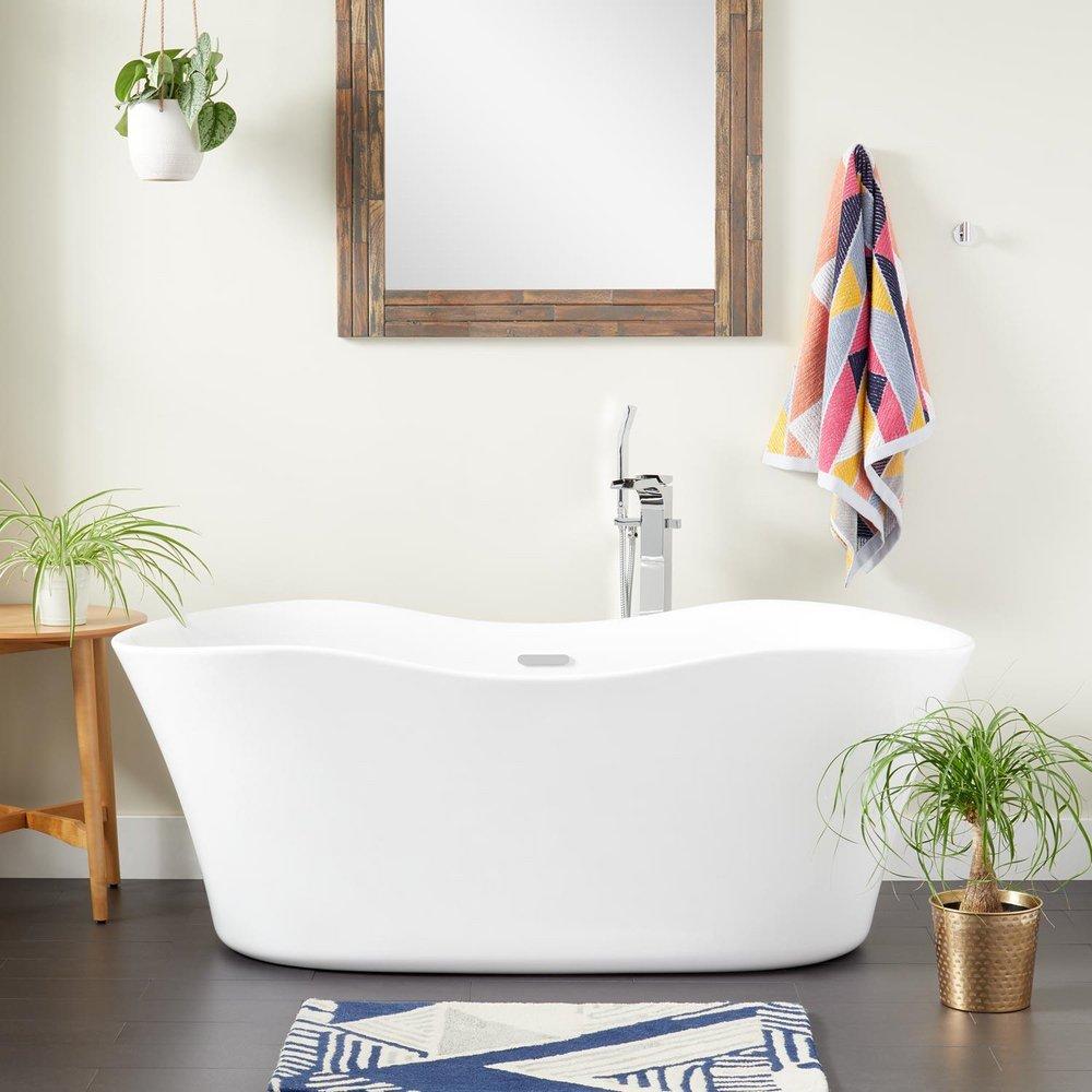 Signature Hardware White 66-3/4 x 29 in. Freestanding Bathtub with Center Drain 