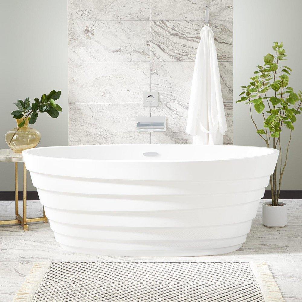 Signature Hardware White 66-1/2 x 32 in. Freestanding Bathtub with Center Drain 