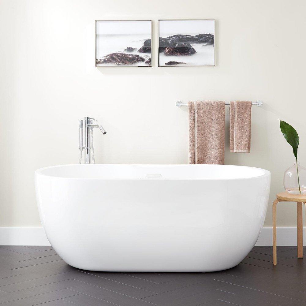 Signature Hardware White 55-3/8 x 29-1/8 in. Freestanding Bathtub with Offset Drain 