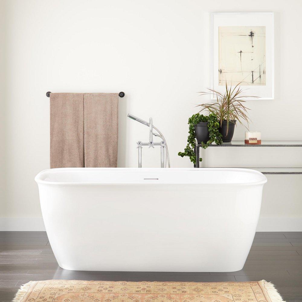 Signature Hardware White 63-1/4 x 31-1/2 in. Freestanding Bathtub with Offset Drain 