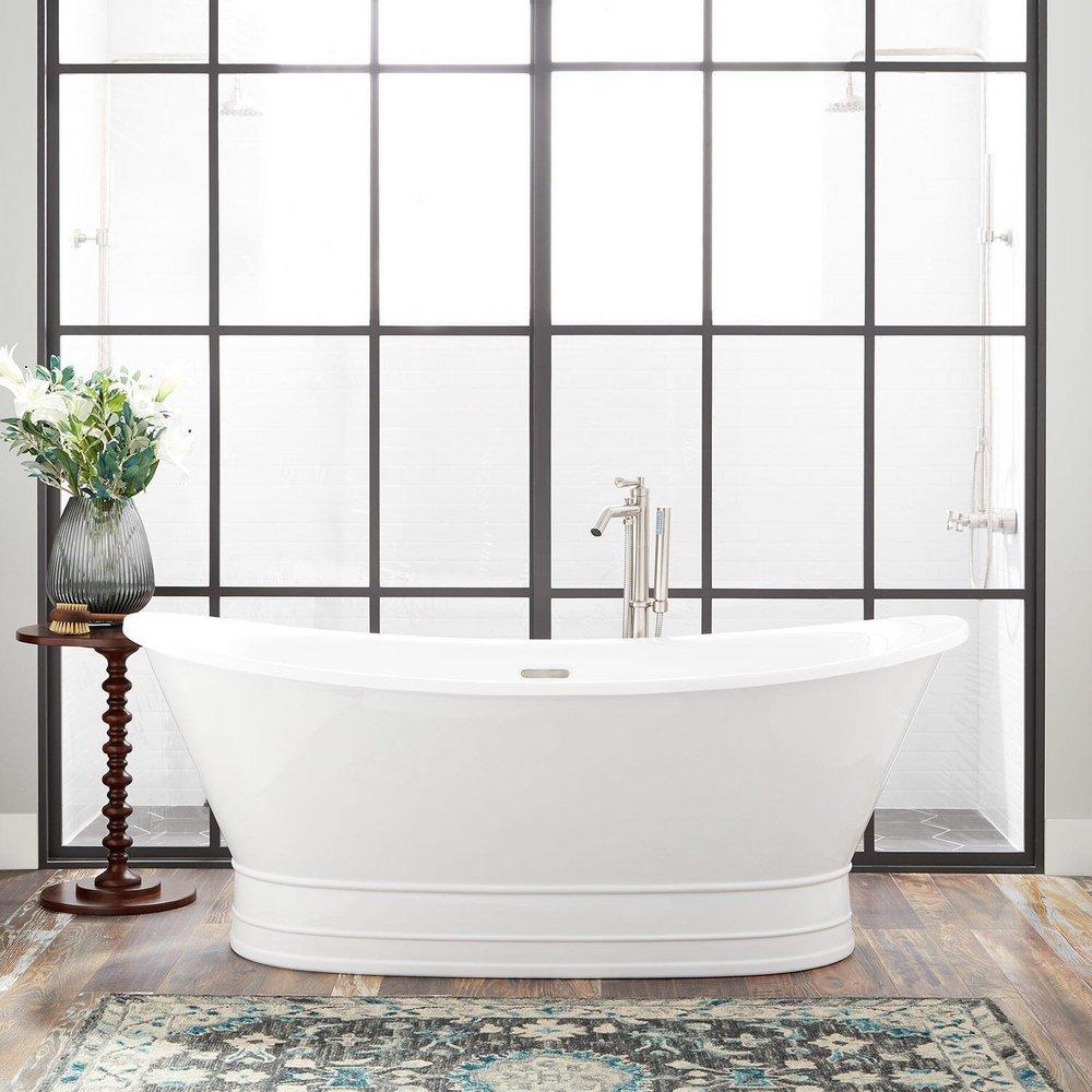 Signature Hardware White 69 x 31-1/8 in. Freestanding Bathtub with Center Drain 