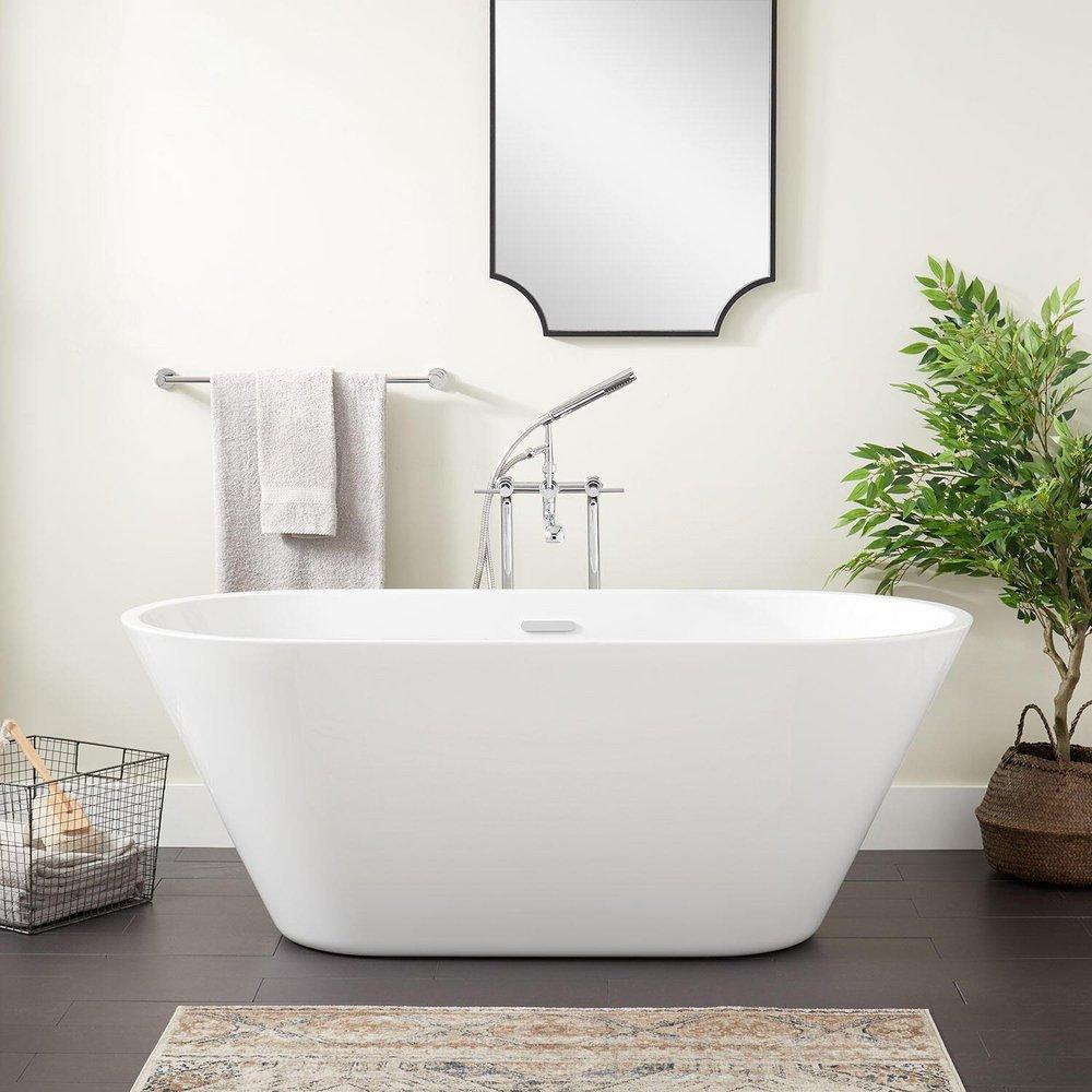 Signature Hardware White 65-3/4 x 29-1/2 in. Freestanding Bathtub with Offset Drain 