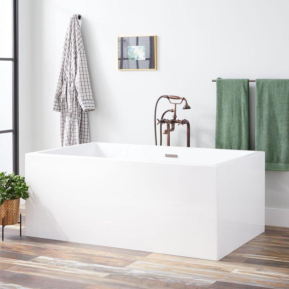 Signature Hardware White 59 x 37-1/4 in. Freestanding Bathtub with Center Drain 