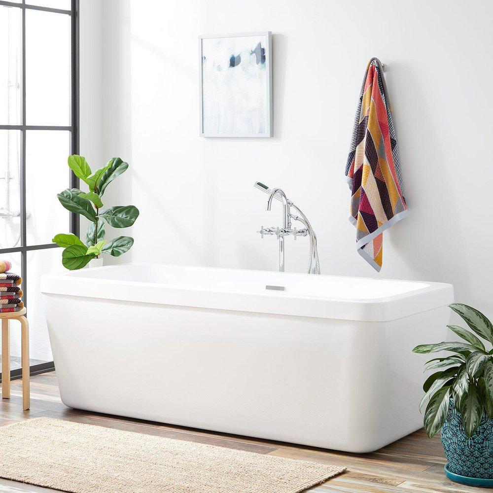 Signature Hardware White 67-15/16 x 30-7/8 in. Freestanding Bathtub with Center Drain 