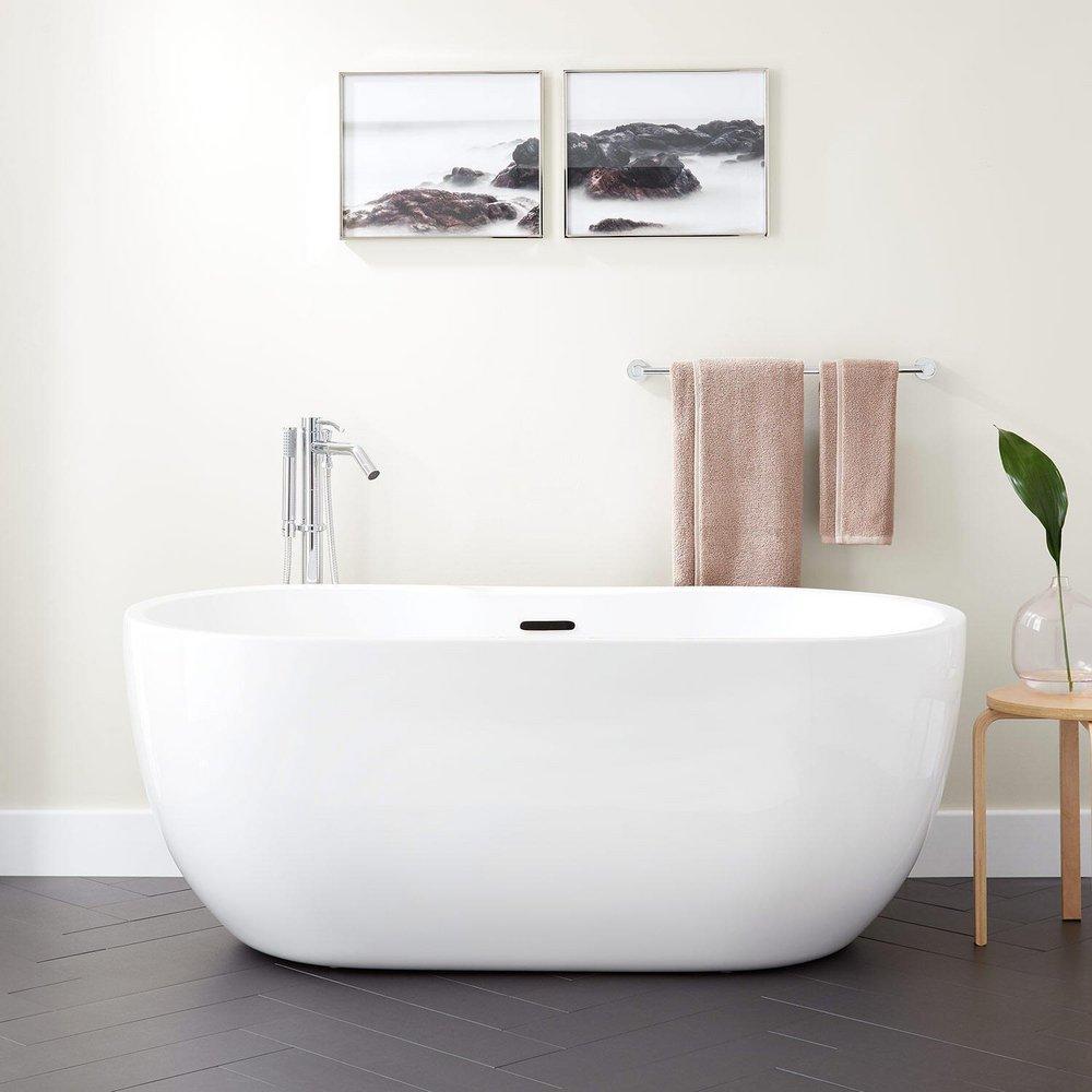 Signature Hardware White 64-3/4 x 29-1/2 in. Freestanding Bathtub with Offset Drain 