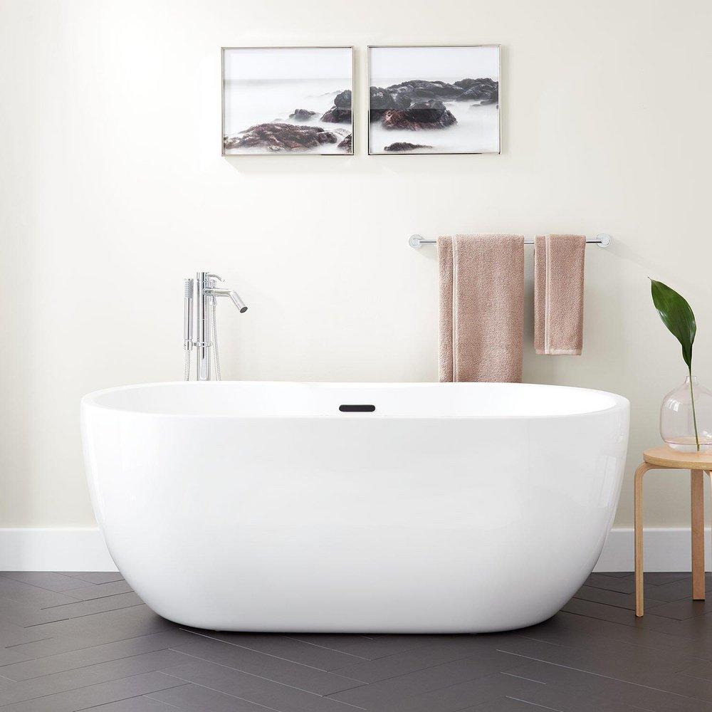 Signature Hardware White 64-3/4 x 29-1/2 in. Freestanding Bathtub with Offset Drain 