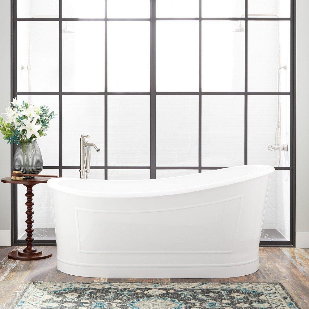 Signature Hardware White 66 x 34-1/2 in. Freestanding Bathtub with End Drain 