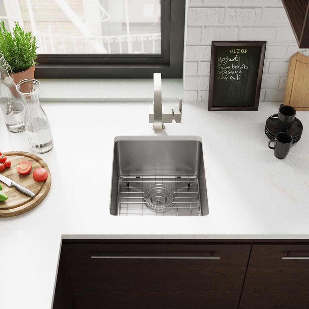 Rene Sinks Brushed Satin 16 x 18 in. No Hole Stainless Steel 1 Bowl Undermount Kitchen Sink 