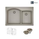 Rene Sinks Concrete 33 x 22 in. 1 Hole Quartz 2 Bowl Drop-in Kitchen Sink 