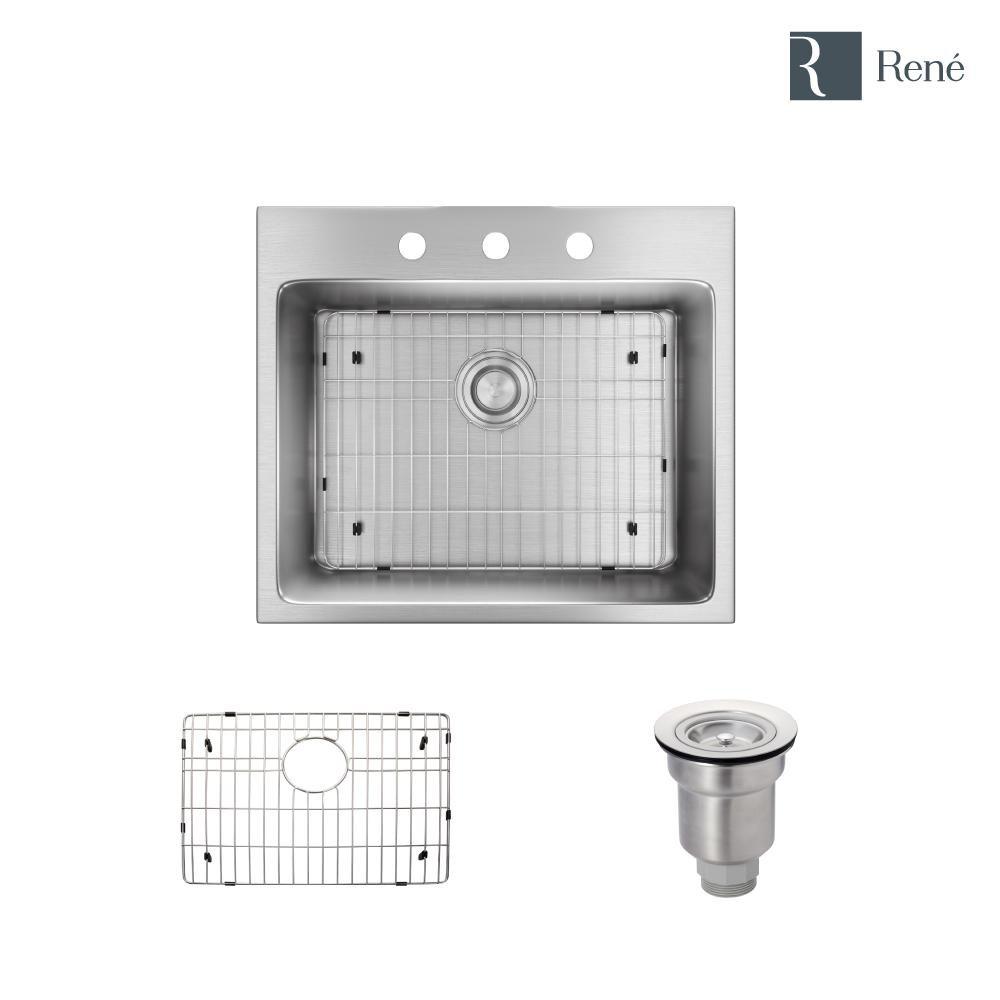Rene Sinks Brushed Satin 23 x 20 in. 3 Hole Stainless Steel 1 Bowl Drop-in Kitchen Sink 