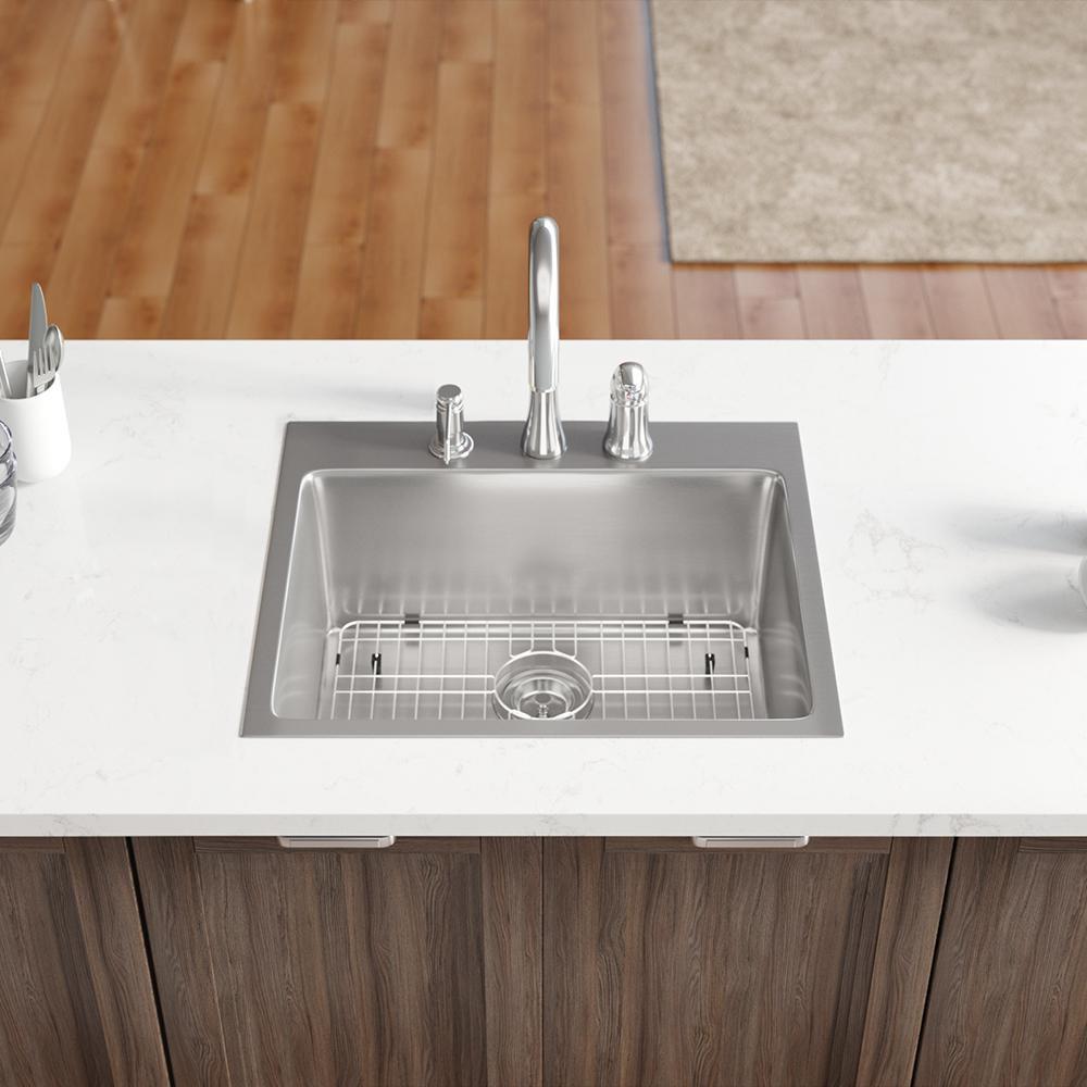 Rene Sinks Brushed Satin 23 x 20 in. 3 Hole Stainless Steel 1 Bowl Drop-in Kitchen Sink 