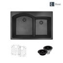 Rene Sinks Carbon 33 x 22 in. 1 Hole Quartz 2 Bowl Drop-in Kitchen Sink 