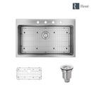 Rene Sinks Brushed Satin 31-1/8 x 20 in. 4 Hole Stainless Steel 1 Bowl Drop-in Kitchen Sink 