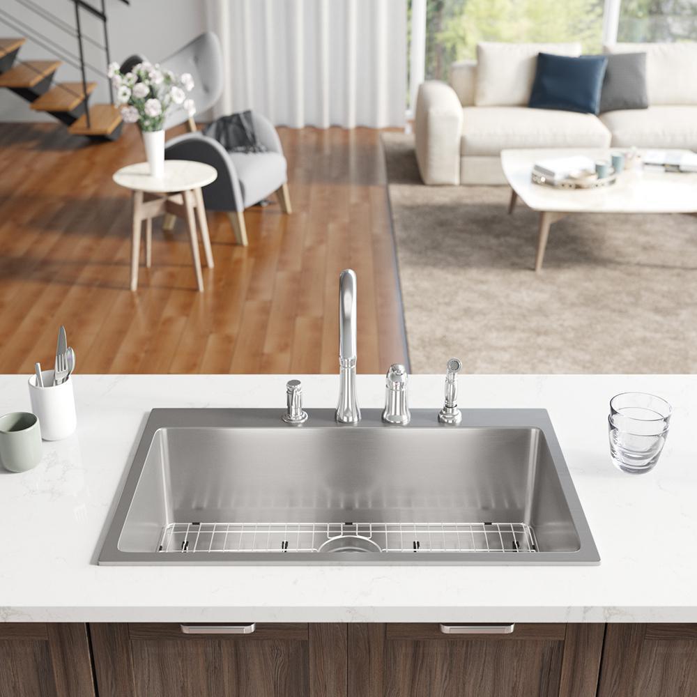 Rene Sinks Brushed Satin 31-1/8 x 20 in. 4 Hole Stainless Steel 1 Bowl Drop-in Kitchen Sink 
