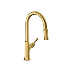 Single Handle Pull Down Kitchen Faucet in Brushed Gold Optic