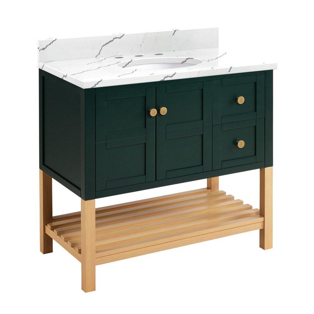 Signature Hardware Hunter Green/White Oak 36 in. Floor Mount Vanity 