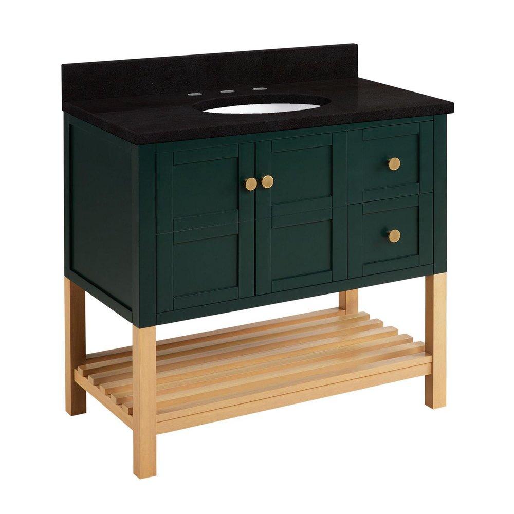Signature Hardware Hunter Green/White Oak 36 in. Floor Mount Vanity 