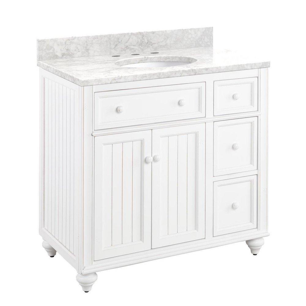 Signature Hardware Distressed Chalk White 36 in. Floor Mount Vanity 