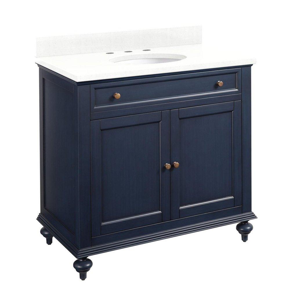 Signature Hardware Vintage Navy Blue 36-1/4 in. Floor Mount Vanity 