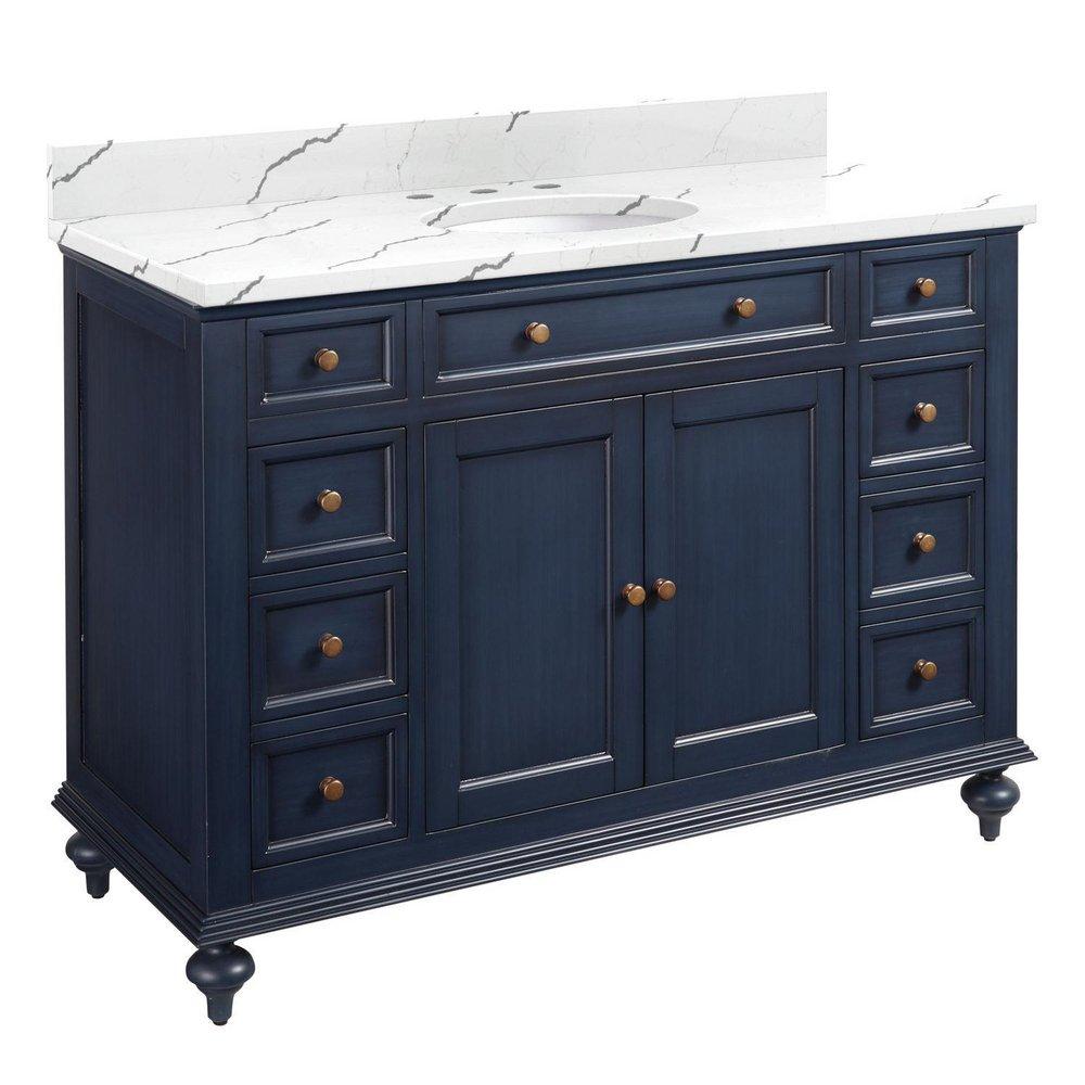 Signature Hardware Vintage Navy Blue 48 in. Floor Mount Vanity 