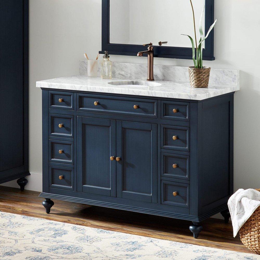 Signature Hardware Vintage Navy Blue 48 in. Floor Mount Vanity 