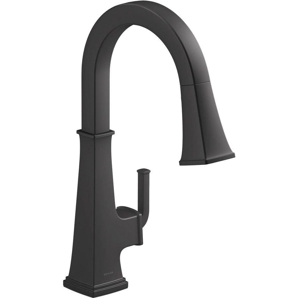 KOHLER Matte Black Single Handle Pull Down Kitchen Faucet 