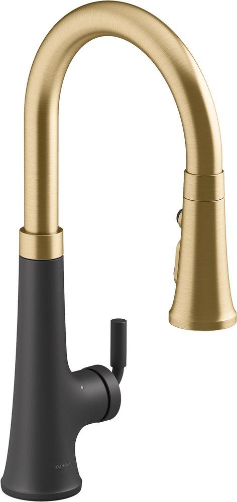 KOHLER Matte Black/Modern Brass Single Handle Pull Down Kitchen Faucet 