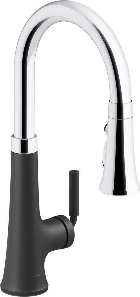 KOHLER Polished Chrome/Matte Black Single Handle Pull Down Kitchen Faucet 