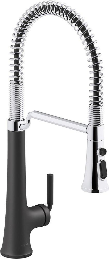 KOHLER Polished Chrome/Matte Black Single Handle Pull Down Kitchen Faucet 