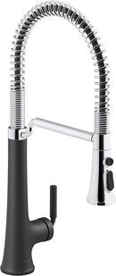 KOHLER Polished Chrome/Matte Black Single Handle Pull Down Kitchen Faucet 