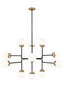 12?Light Single?Tier Large Chandelier with Etched Globe Shades in Satin Brass