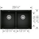 BLANCO Coal Black 29-3/4 x 18-1/8 in. No Hole Granite Composite Double Bowl Undermount Kitchen Sink 